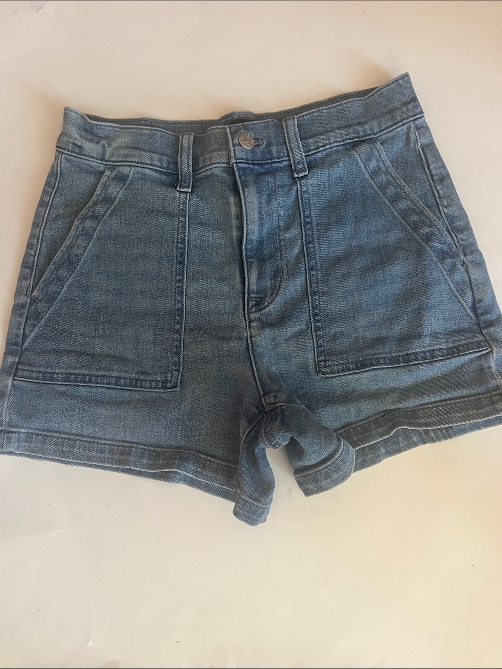 J. Crew Medium Blue High-Rise Denim Patch-Pocket Shorts